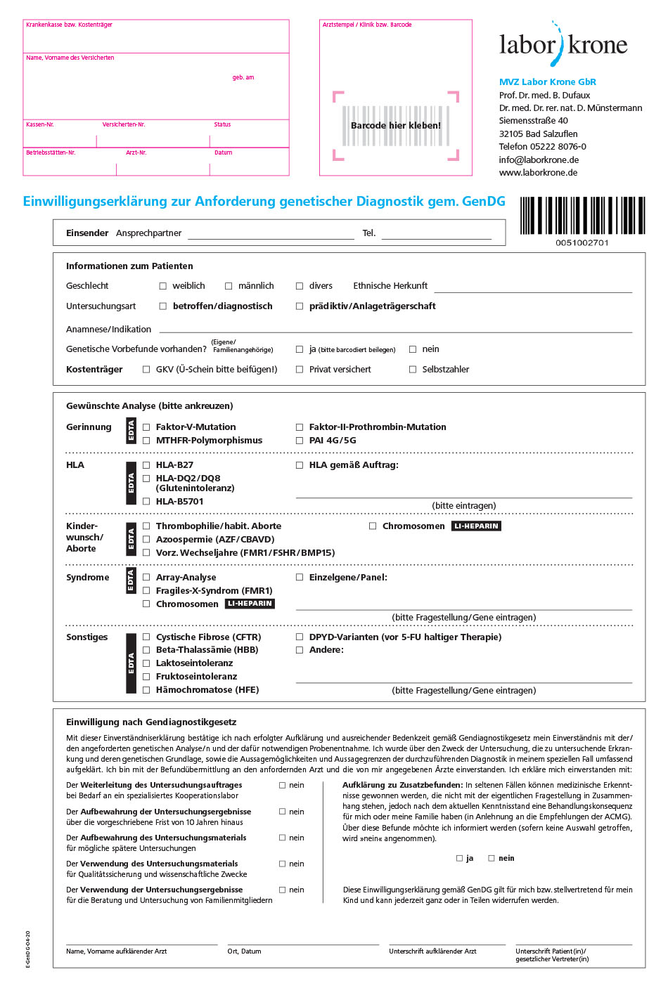 Begleitscheine und Formulare | Labor Krone